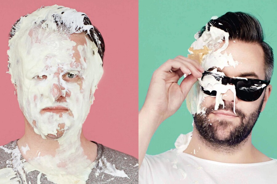 cake on guys' faces